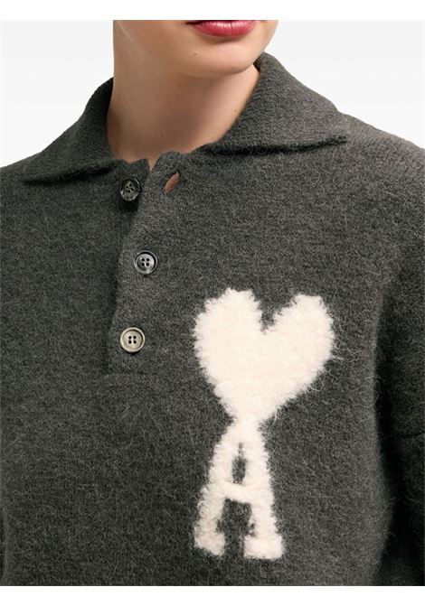 Grey Ami de Coeur alpaca-blend polo jumper Ami Paris - unisex AMI PARIS | UPL325KN0032061