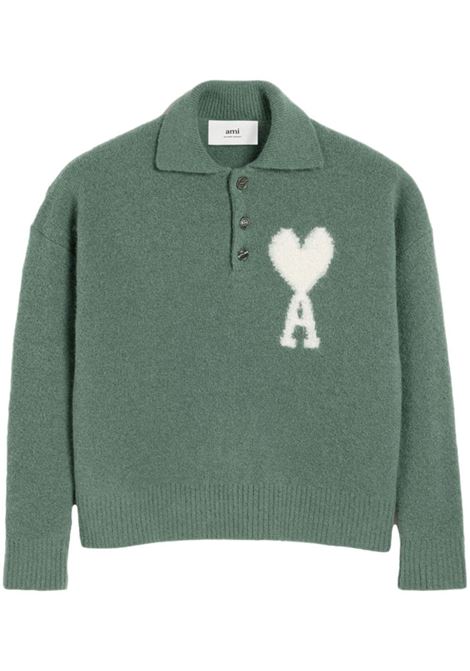 Green Ami de Coeur alpaca-blend polo jumper Ami Paris - unisex AMI PARIS | UPL325KN00324013