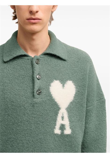 Green Ami de Coeur alpaca-blend polo jumper Ami Paris - unisex AMI PARIS | UPL325KN00324013