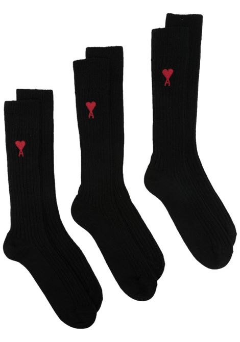 Black intarsia-knit logo socks - AMI -  unisex AMI PARIS | Socks | USC003379001