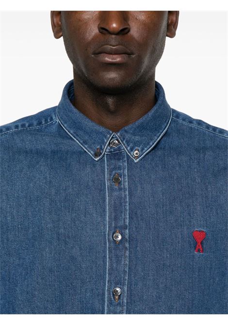 Blue Ami de Coeur-embroidered denim shirt Ami Paris - men AMI PARIS | USH063DE0032480