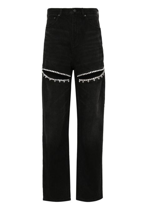 Black Crystal Slit tapered leg jeans -women 