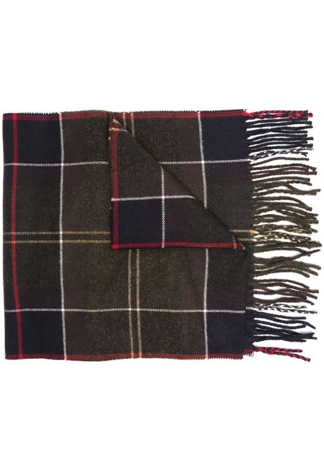 Dark green and multicolour check-print frayed-edge scarf - men