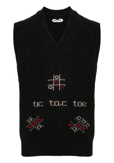 Charcoal grey Tic Tac Toe wool vest Bode - unisex