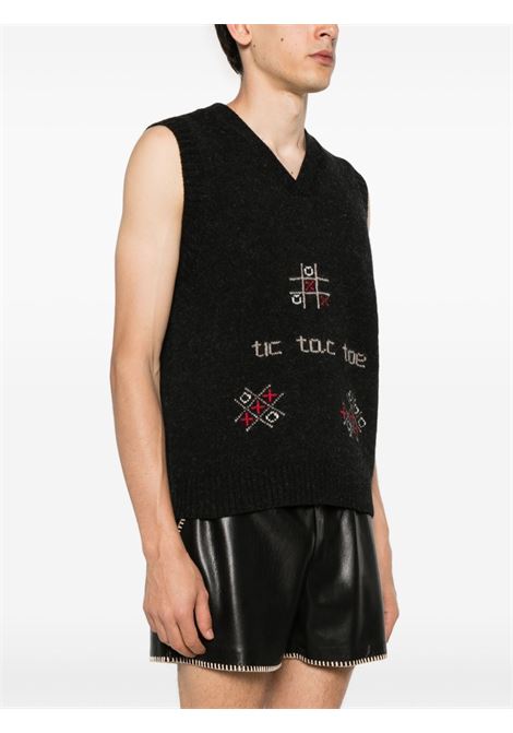 Charcoal grey Tic Tac Toe wool vest Bode - unisex BODE | MRS24KT025CHRCL