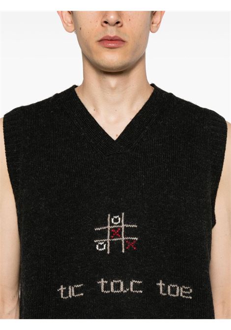 Charcoal grey Tic Tac Toe wool vest Bode - unisex BODE | MRS24KT025CHRCL