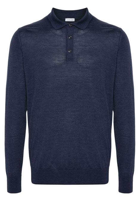 Blue long-sleeve fine-knit polo shirt Caruso - men CARUSO | MK50Y7002440130