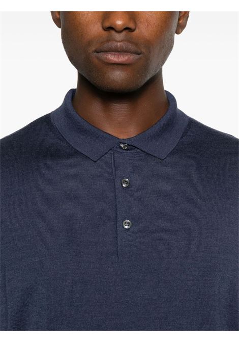 Blue long-sleeve fine-knit polo shirt Caruso - men CARUSO | MK50Y7002440130