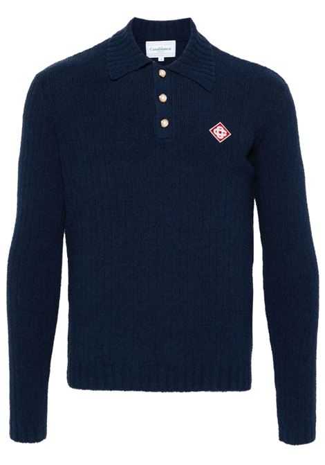 Blue column polo-style collar jumper Casablanca - men CASABLANCA | Sweaters | MF24KW79801NVY