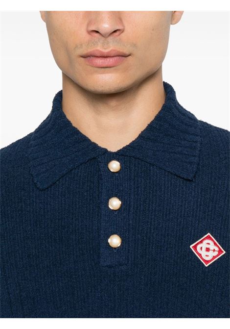 Maglione con colletto stile polo Column in blu Casablanca - uomo CASABLANCA | MF24KW79801NVY