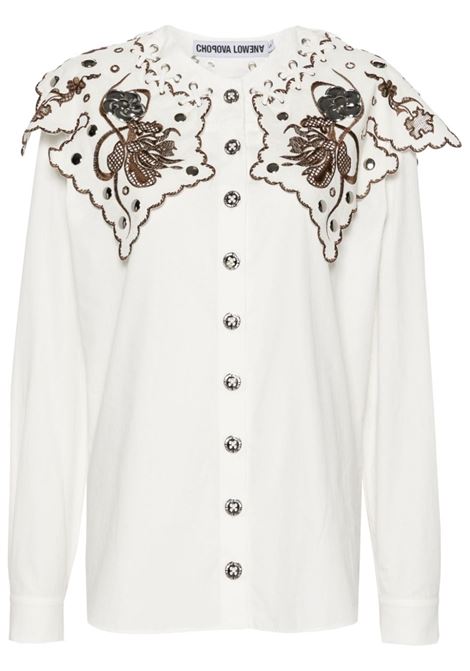 Camicia Marlin in bianco e marrone Chopova Lowena - donna