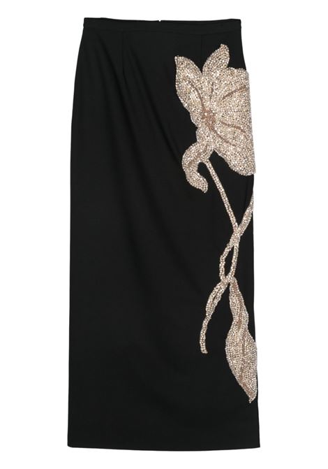 Black Anny Rhinestone-embellished Stretch-wool Maxi Skirt Costarellos - women  COSTARELLOS | PF2435BLK