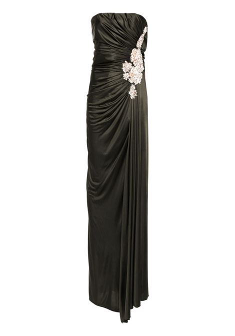 Khaki green crystal-embellished gown Costarellos - women