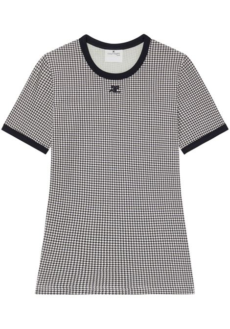 T-shirt a contrasto fantasia pied-de-poule in bianco e nero Courrèges - donna COURRÈGES | T-shirt | 324JTS017JS0167B135