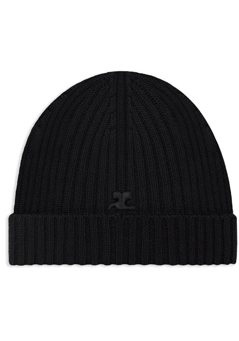 Berretto a coste con applicazione in nero Courréges - unisex COURRÈGES | Cappelli | 324MCP012FI00629999