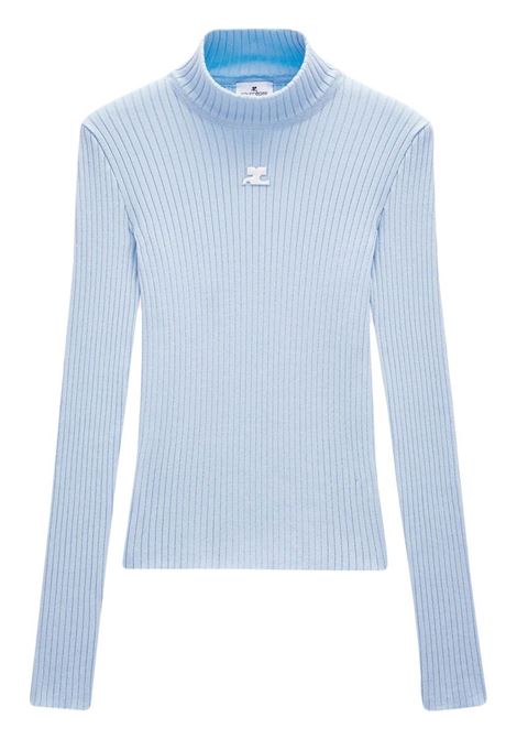 Light blue ribbed-knit mock-neck top Courr?ges - women COURRÈGES | Top | PERMPU022FI00017005