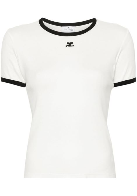 White and black logo-patch contrasting-trim T-shirt Courr?ges - women  COURRÈGES | VESJTS017JS00700098