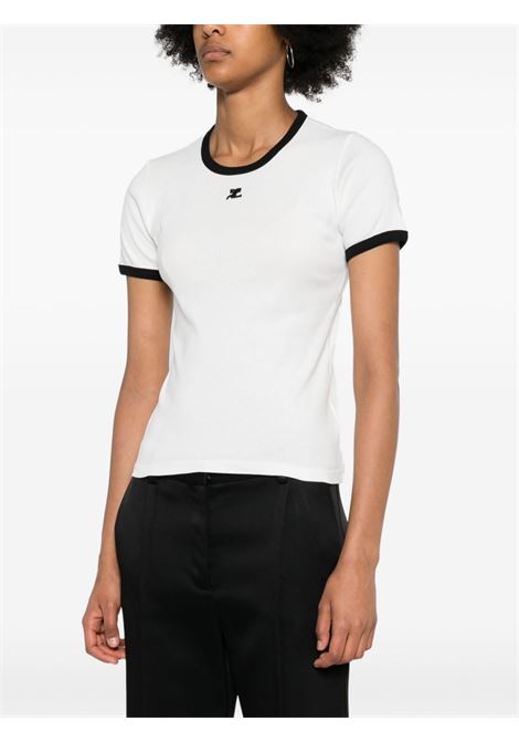 T-shirt con bordo a contrasto in bianco e nero Courrèges - donna COURRÈGES | VESJTS017JS00700098