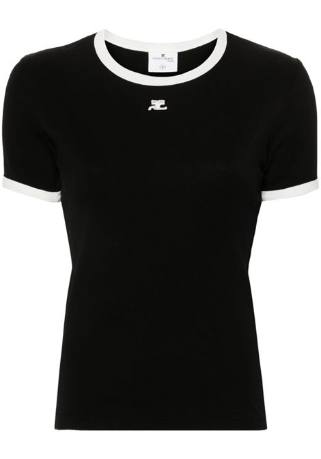 Black logo-patch contrasting-trim T-shirt Courr?ges - women  COURRÈGES | T-shirt | VESJTS017JS00709901