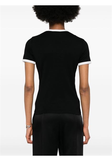 Black logo-patch contrasting-trim T-shirt Courr?ges - women  COURRÈGES | VESJTS017JS00709901