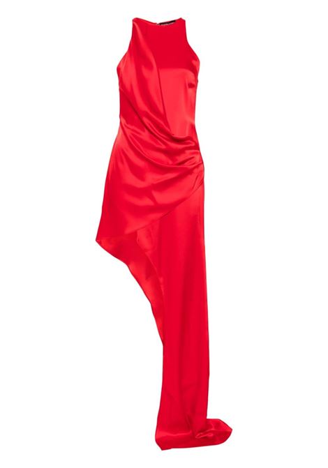 Red asymmetric satin draped gown David Koma - women