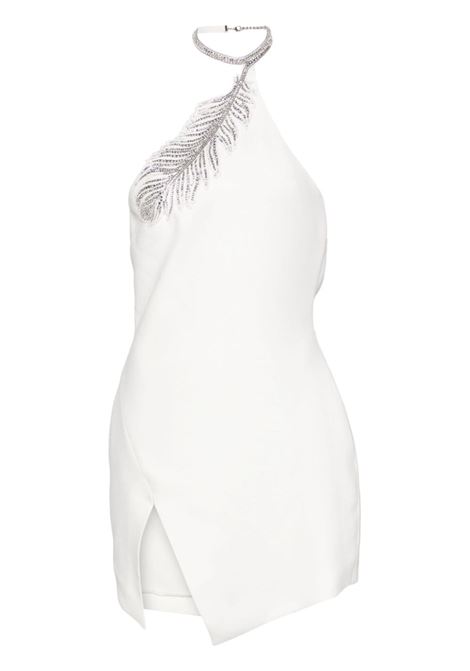 White crystal-feather one shoulder mini dress David Koma - women