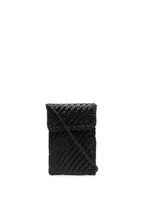 Black interwoven-design phone-case bag - women