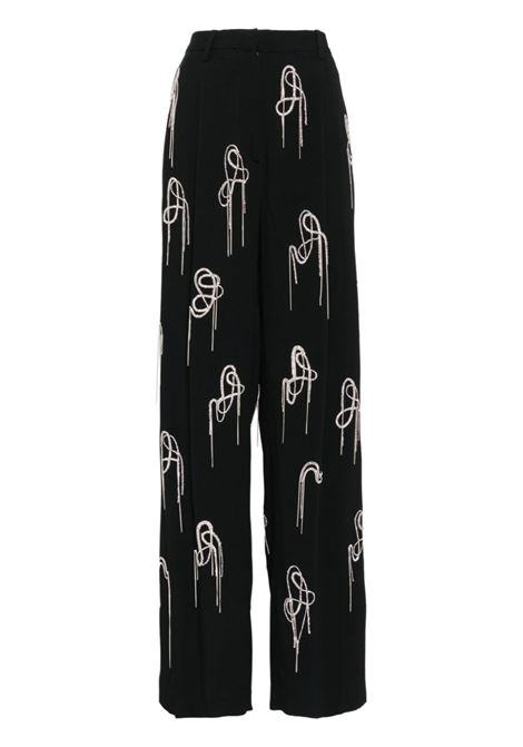 Black porter crystal-embellished wide-leg trousers Dries Van Noten - women 