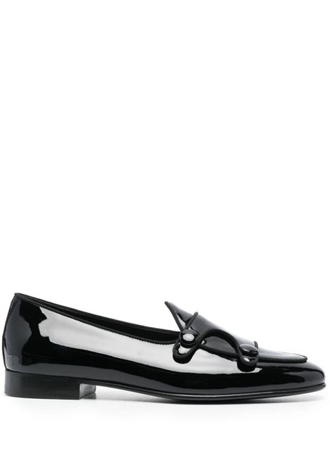 Black almond-toe patent loafers - men