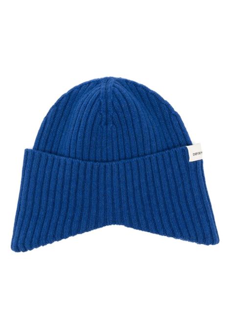 Blue ribbed beanie Emporio Armani - men