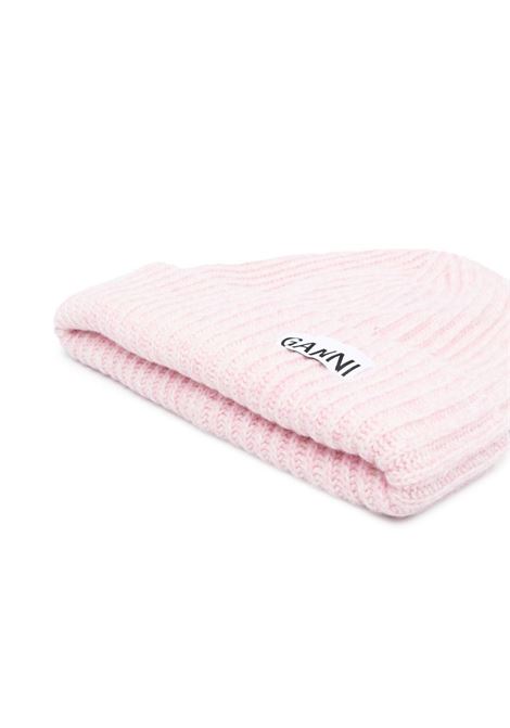 Pink logo-patch ribbed-knit beanie - women GANNI | A4429395