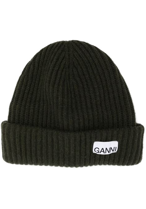 Black ribbed-knit beanie Ganni - women GANNI | A4429861