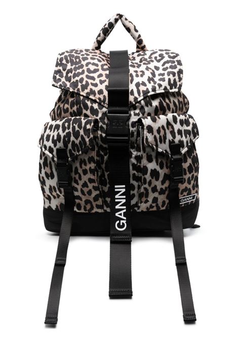 Zaino leopardato con stampa logo multicolore Ganni - donna GANNI | A4757943