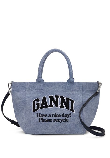 Light blue logo-embroidered tote bag Ganni - women GANNI | A5973565