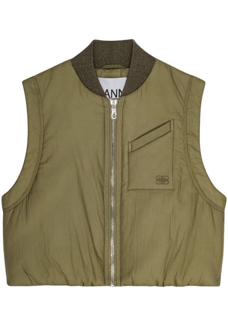 Military green quilted cropped vest Ganni - women GANNI | F9208861