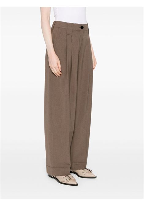 Brown pleated tapered trousers Ganni - women GANNI | F9279886