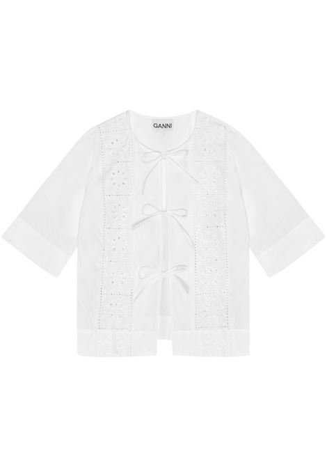 White embroidered tie blouse Ganni - women GANNI | F9655151