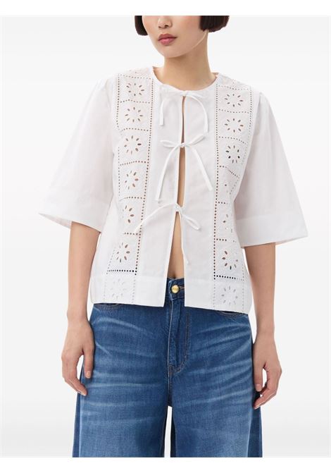 White embroidered tie blouse Ganni - women GANNI | F9655151
