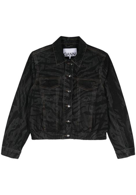 Black zebra-print denim jacket Ganni - women GANNI | J1484099