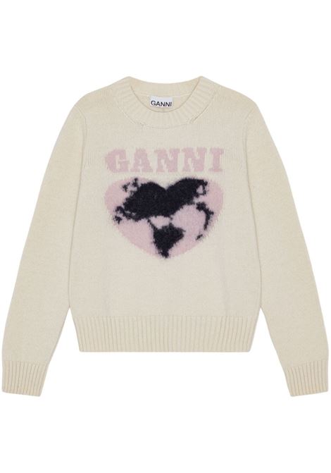 Maglione in lana con cuore a intarsi in rosa chiaro Ganni - donna GANNI | K2218135