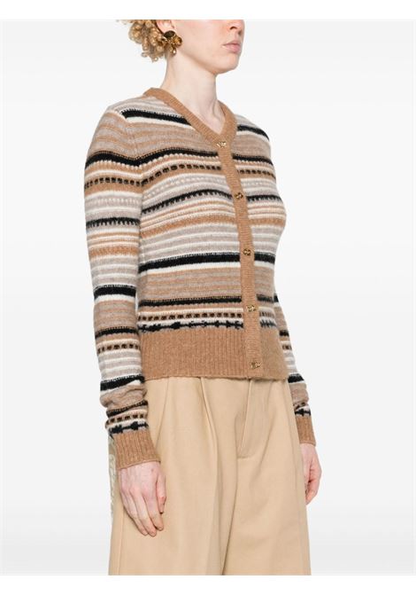 Brown alpaca wool logo-buttons striped cardigan Ganni - women GANNI | K2235177