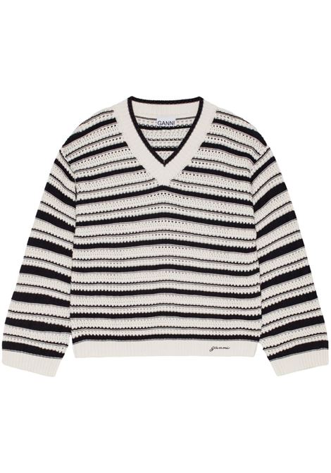 White and black striped open-knit jumper Ganni - women GANNI | K2239999