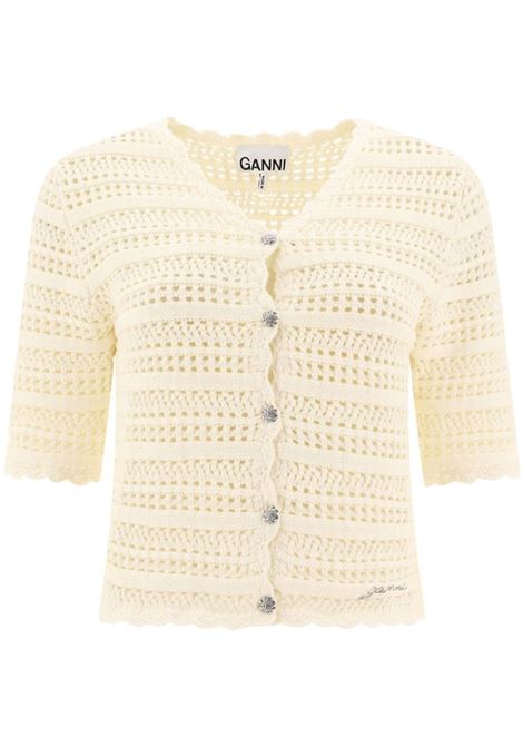 Cream pointelle-knit cardigan Ganni - women GANNI | K2243135