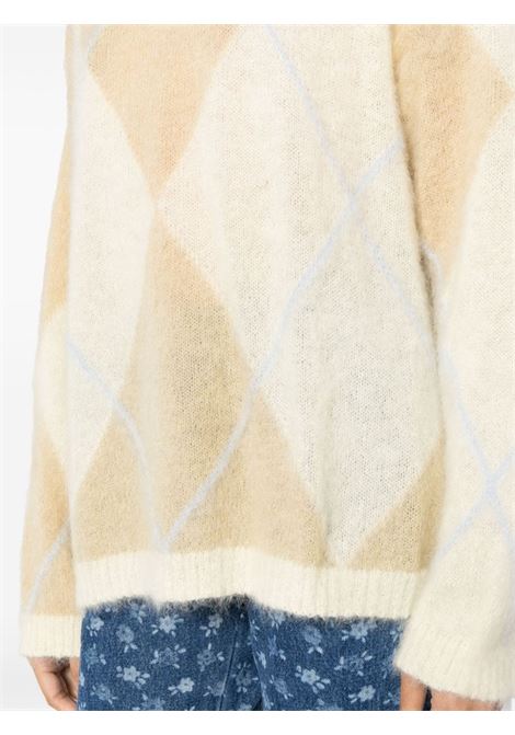 Beige mohair logo-embroidered argyle-intarsia jumper Ganni - women GANNI | K2246999