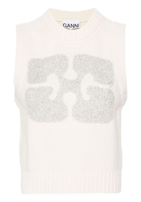 Cream wool glittery-logo sleeveless vest Ganni - women GANNI | K2252135