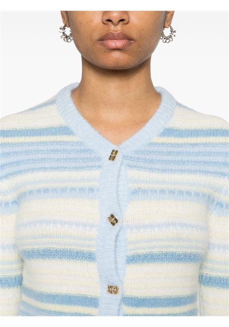White and blu alpaca wool logo-buttons striped cardigan Ganni - women GANNI | K2257271