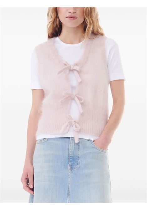 Pink bow-fastening knitted vest Ganni  women GANNI | K2268395