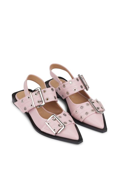 Pink buckled-strap slingback ballerina shoes Ganni - women GANNI | S2488868