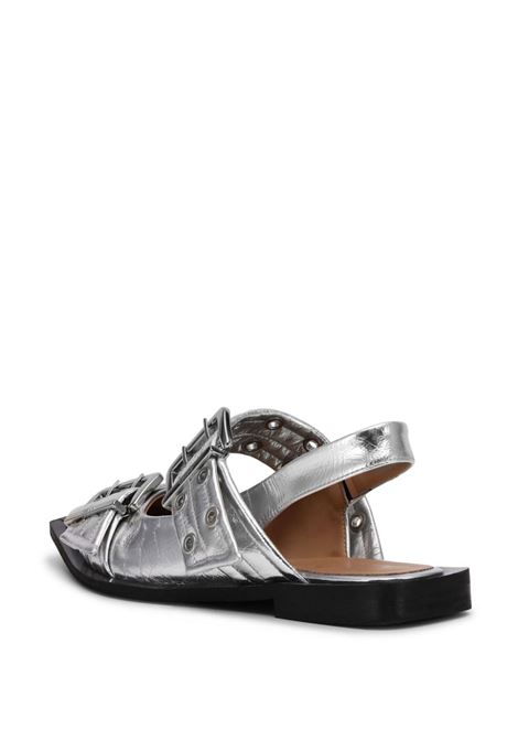 Silver double-buckled metallic-effect ballerina shoes Ganni - women GANNI | S2725018