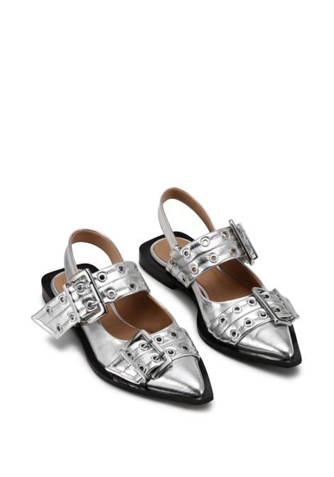Silver double-buckled metallic-effect ballerina shoes Ganni - women GANNI | S2725018